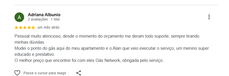 Print da avaliação de Adriana Albunio no Google