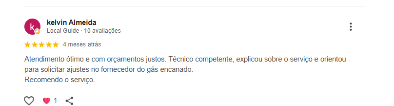 Print da avaliação de kelvin Almeida no Google
