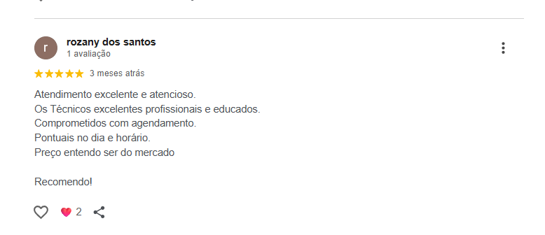 Print da avaliação de rozany dos santos no Google