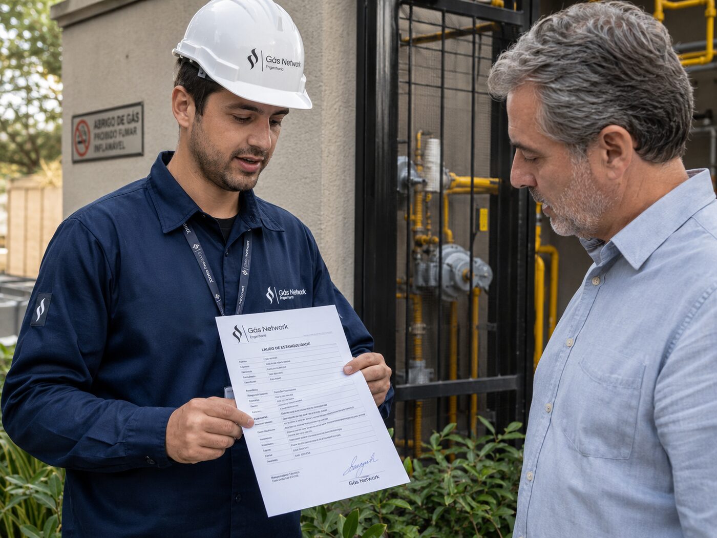 Entrega do laudo ao síndico após a vistoria de gás em Sé
